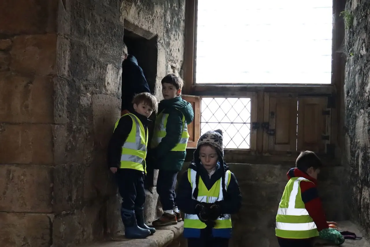 Children explore the castle